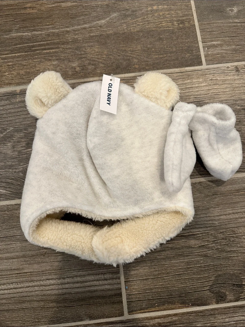 Old Navy Baby Cream Teddy Ear Hat with Matching Mittens